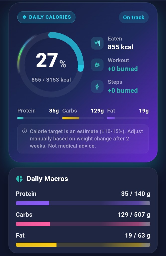 KeplerFit uygulaması günlük kalori ve makro takip ekranı